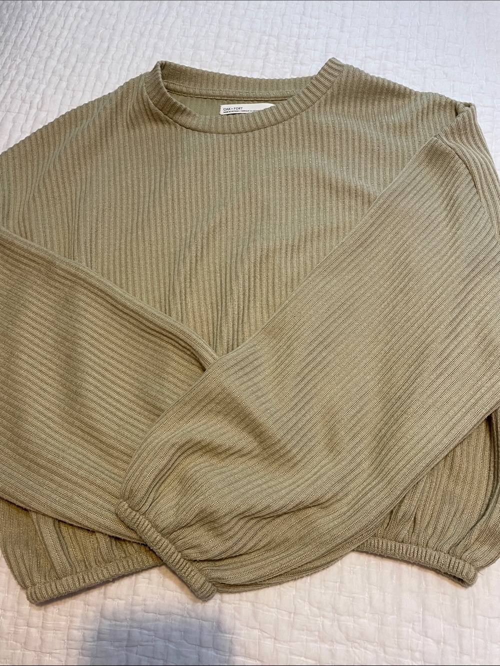 OAK + FORT Ribbed Crewneck Beige Top - Size Large - Picture 4 of 7